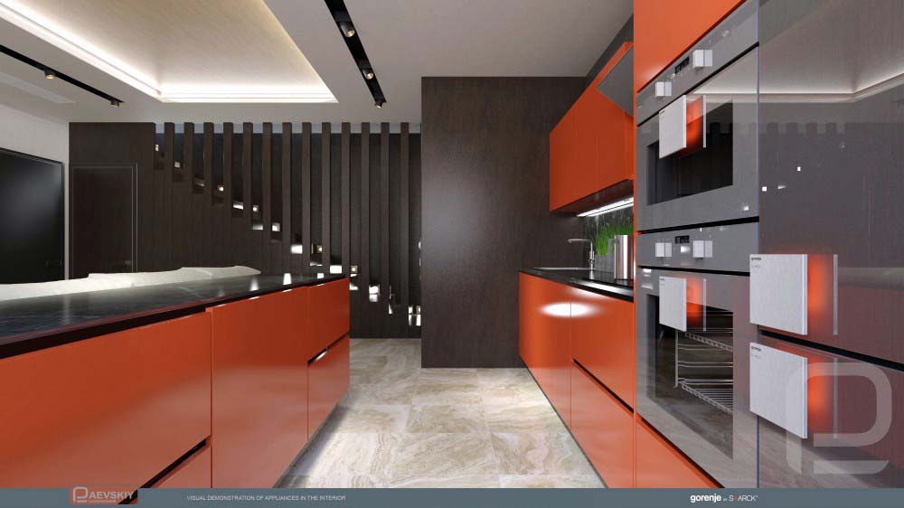 Современный дизайн интерьера кухни-гостиной в загородном доме