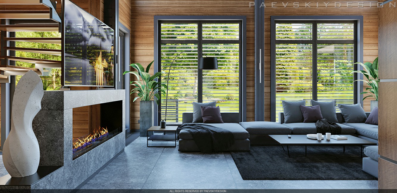 Дизайн интерьера дома из бруса в современном стиле