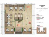 Схема расстановки мебели и зонирования главного зала кафе