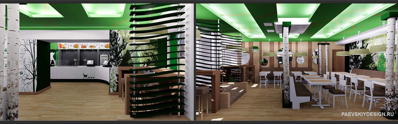 Дизайн проект интерьера кафе в современном стиле эко
