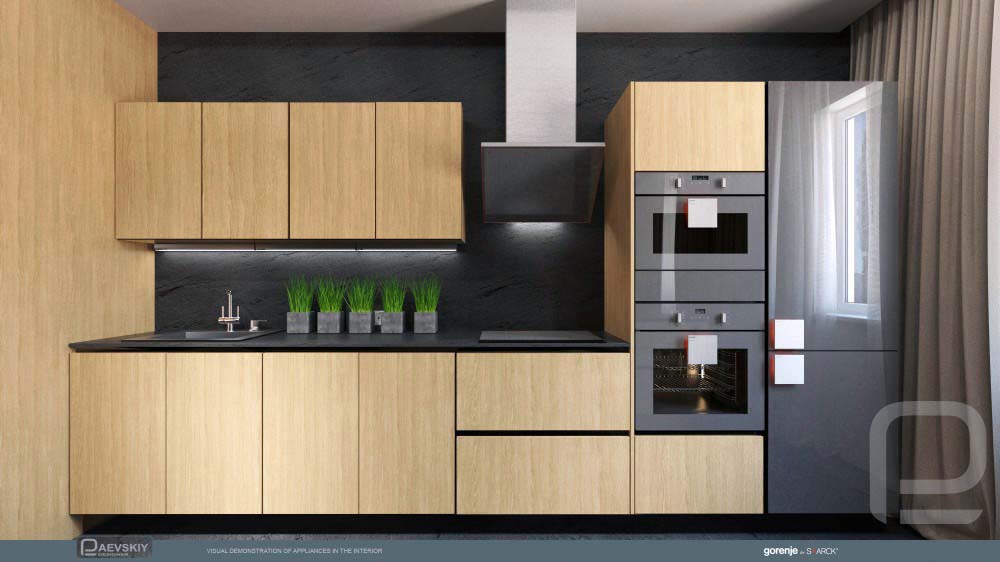 Дизайн проект кухни гостиной 30 кв м с деревянными фасадами