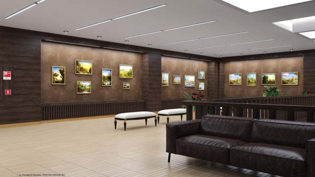 Дизайн выставочного зала галереи в общественном интерьере дома культуры