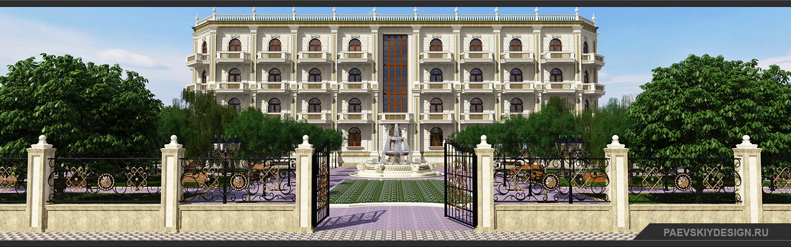Благоустройство территории гостиницы и дизайн фасада