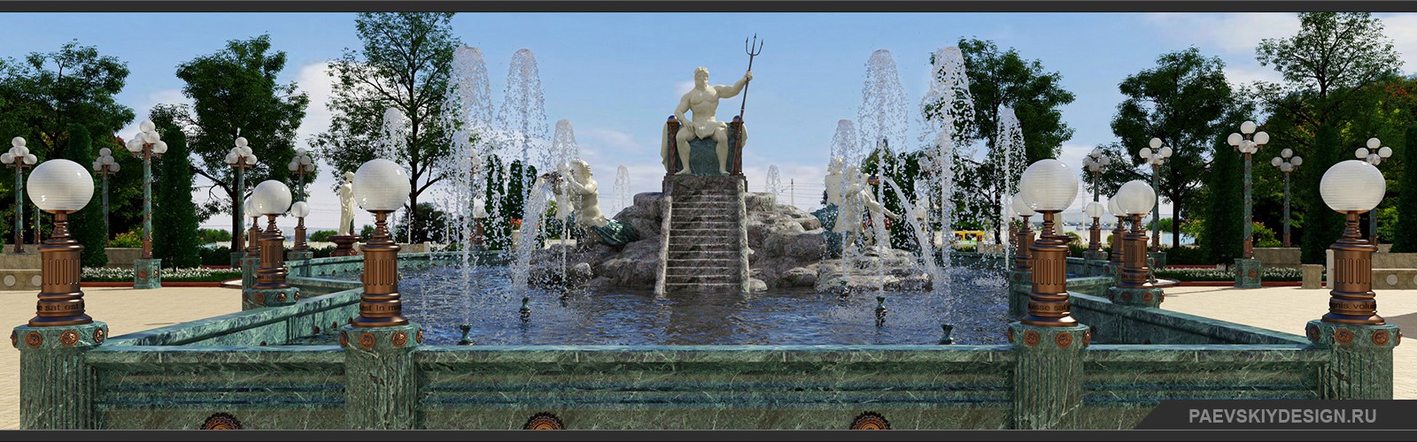 Дизайн фонтана в ландшафтном дизайне сквера и парка