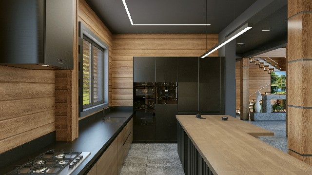 Дизайн современного интерьера деревянного дома из клееного бруса